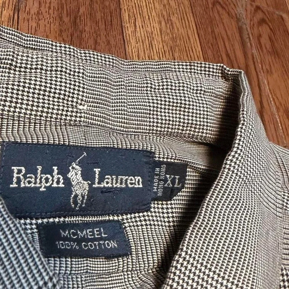 Polo Ralph‎ Lauren Black White Plaid Meel Button Polo Long Sleeve Dress Shirt XL
